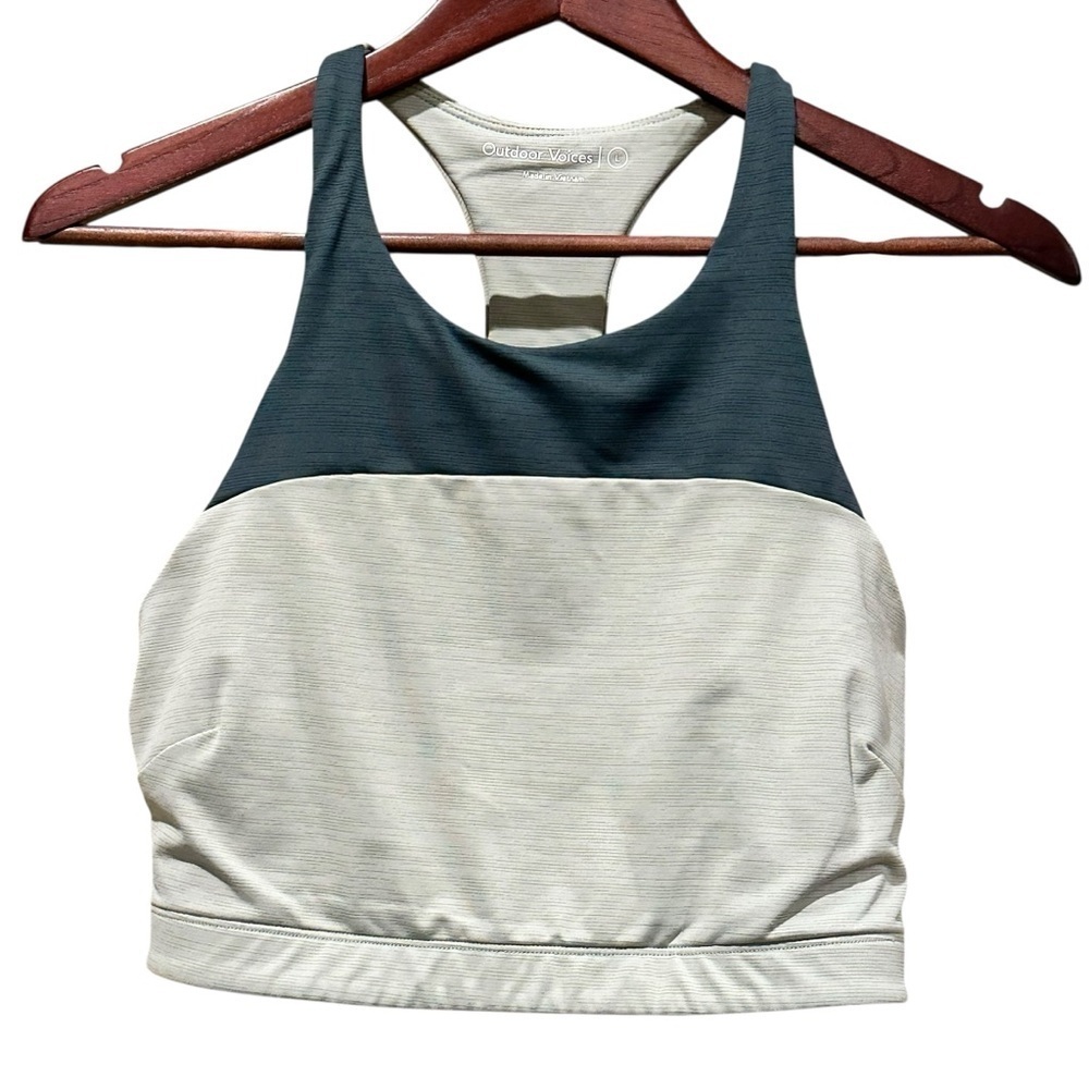 Outdoor Voices Crop Top Sports Bra Colorblock Light And Dark Green Size Large